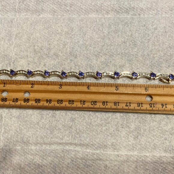 H.L. Collection Tanzanite & Diamonds Bracelet 14K Yellow Gold 7" Long 21.5g EUC - Picture 3 of 12